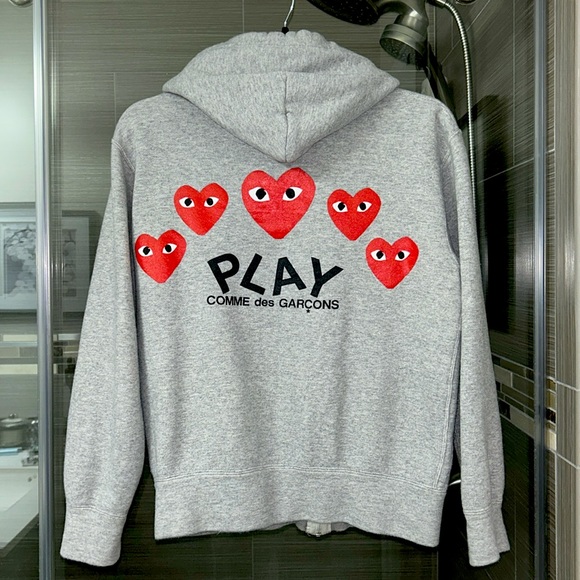 Comme des Garcons PLAY Tops - ❤️Comme Des Garçons PLAY✨ Gray Zip Up Graphic Hoodie Sweatshirt Size small